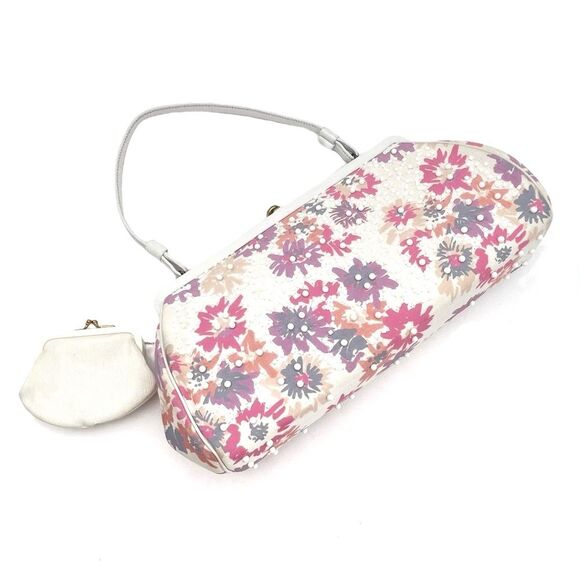 Vintage Magid Beaded Floral Clutch Purse White Pink Purple w Coin Pouch Beaded - Picture 16 of 16